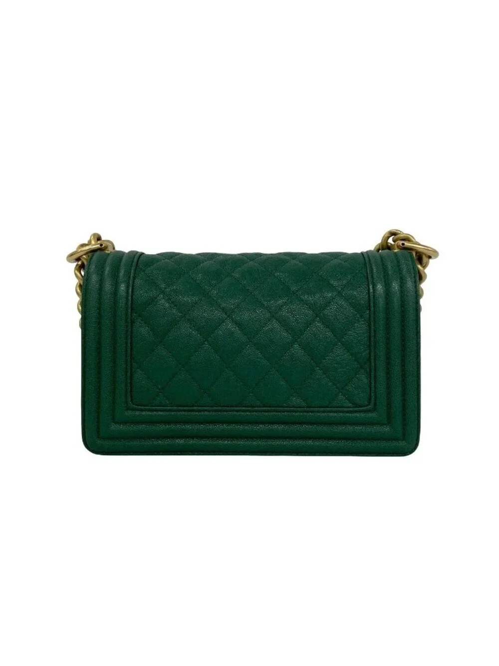 Chanel With Card Boy CC Logo Caviar Leather Shoulder Bag Green